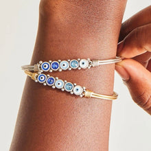 Load image into Gallery viewer, BLUE OMBRE EVIL EYE BANGLE BRACELET
