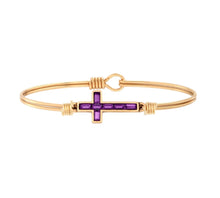 Load image into Gallery viewer, BAGUETTE CROSS BANGLE BRACELET IN PURPLE