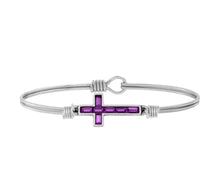Load image into Gallery viewer, BAGUETTE CROSS BANGLE BRACELET IN PURPLE