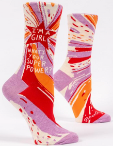 Blue Q I'M A GIRL, WHAT'S YOUR SUPERPOWER? W-CREW SOCKS