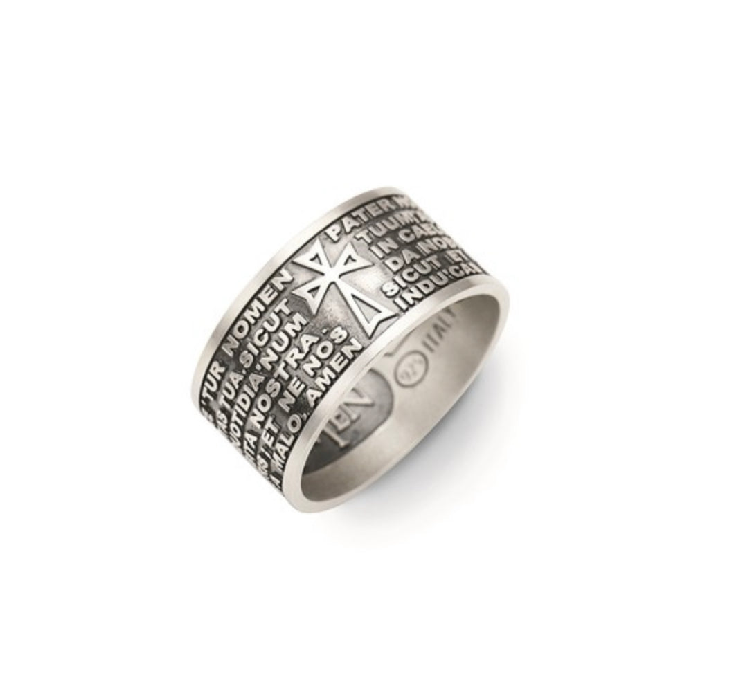 Sterling Silver Oxidized Latin “Our Father” Ring