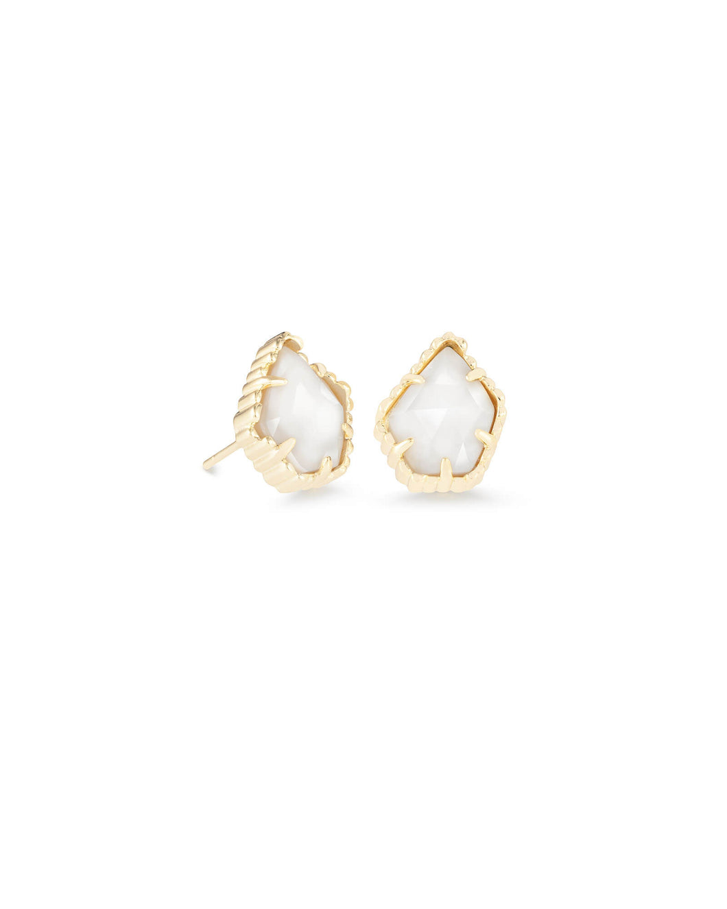 Tessa Gold Stud Earrings In White Pearl